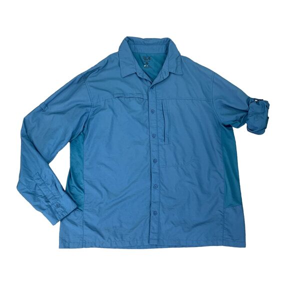 Mountain Hardwear Shirt Mens 2XL Cadet Blue Nylon Blend Long Roll Tab Sleeve - Picture 1 of 10